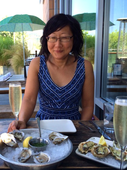 My friend Mae took this photo during a moment of our champagne tastes and caviar dreams (I didn't have a picture of me eating a taco).